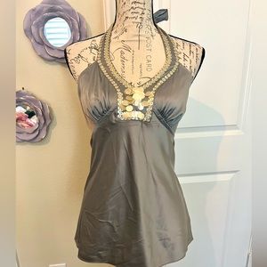 The Limited Silver Sequin Satin Halter Top